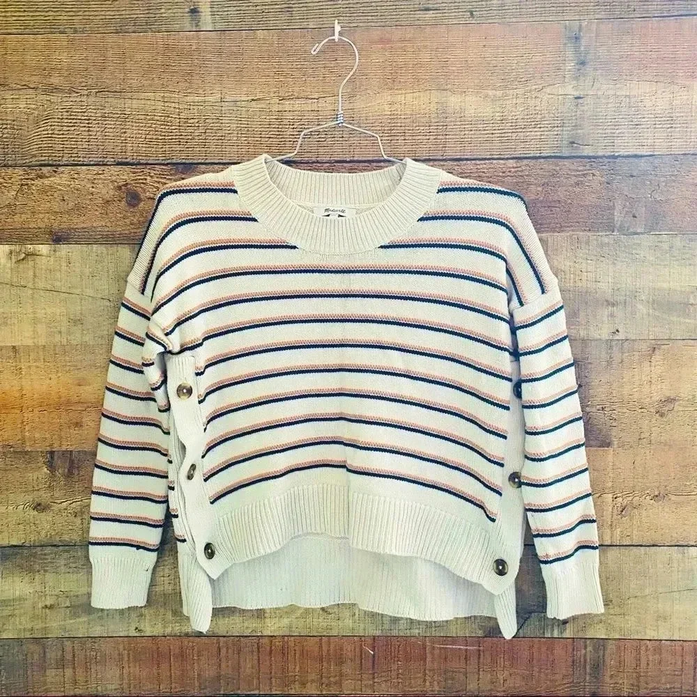 Madewell Brownstone Side-Button Sweater in Stripe